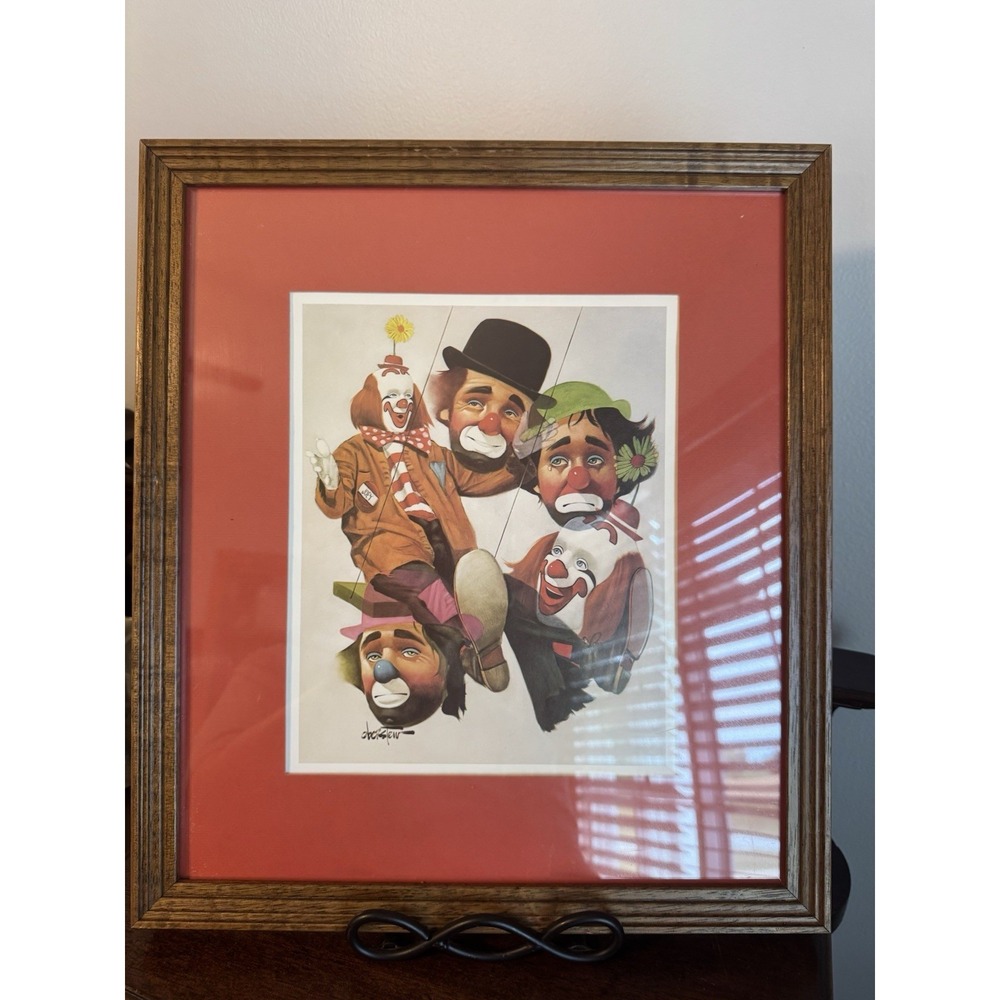 17"x15" Vintage Chuck Oberstein Clown Print  -  Framed & Cert Of Authenticity